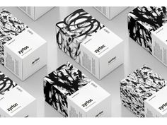 six boxes with black and white designs on them