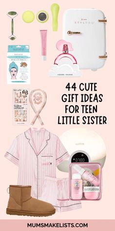 44 Cute gift ideas for teen little sister, collage of gift ideas on pink background Gift Ideas For Siblings, Best Gifts For Teen Girls, Sister Gift Ideas, Teen Christmas Gifts, Cool Gifts For Teens, Christmas Gifts For Sister, Sweet 16 Gifts, Sister Christmas, Clever Gift