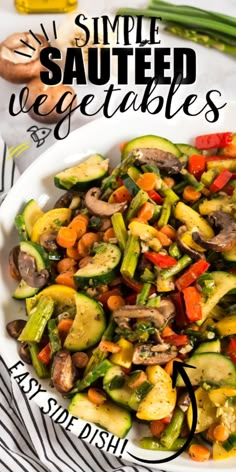 a white plate topped with vegetables and mushrooms