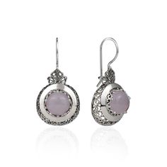 Rose Quartz Sterling Silver Earrings Artisan Handcrafted Art Filigree Style Round Drop Earrings Rose Quartz gemstone is genuine, cabochon cut, double faceted and 10 mm round shaped cut. Oxidized and highly polished. Comes with a silver polis cloth, velvet pouch and a luxurious gift box. Filigree is made of delicate metal strands that have been skillfully fashioned to create an outstanding combination of old and modern art. Originating in Mesopotamia, Anatolia. It is made of delicate metal strand Pink Pierced Earrings As Gift, Pink Sterling Silver Earrings For Her, Pink Sterling Silver Earrings Perfect For Her, Pink Round Earrings Gift For Her, Pink Sterling Silver Earrings As Gift For Her, Elegant Pink Drop Plug Earrings, Pink Pierced Jewelry For Formal Occasions, Silver French Hook Earrings As Gift, Silver Earrings With French Hook For Gift