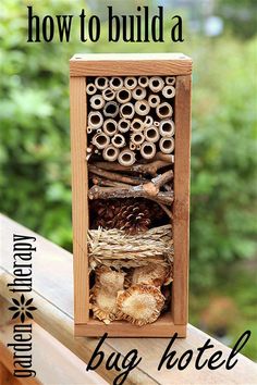 an insect hotel with the words how to build a bug hotel on it's side