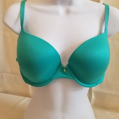 New, With Tags, Never Worn, Never Washed Classic Underwire Demi Bra In Turquoise. Shaping, Lined Cups With Vs Charm Between Them. Optional 5 Light Turquoise Hip Huggers In M And/Or 3 Green Cotton High Leg Briefs In M Free Upon Request. Fitted Green Bra With Padded Cups, Fitted Green Underwire Bra, Elegant Green Stretch Bra, Fitted Seamless Green Bra, Elegant Green Spring Bra, Fitted Green Push-up Bra, Green Stretch Push-up Bra, Victoria's Secret Green Bra For Spring, Green Padded Fitted Bra