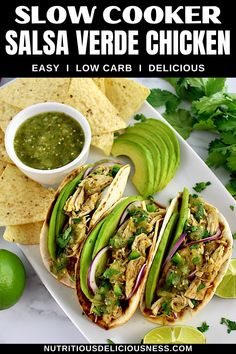 slow cooker salsa verde chicken is an easy, low carb and delicious meal