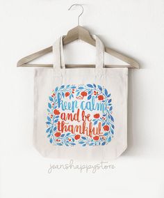 Keep Calm And Be Thankful  TOTE BAG Cotton Canvas Designer Totes, Be Thankful, Etsy Art, Beach Tote Bags, Beach Tote, Art Market, Grocery Bag, Keep Calm