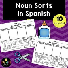 Noun Sort in Spanish (Cut & Paste) Clasificar sustantivos (Corta y pega)This resource is in Spanish. It includes 10 pages of cut and paste activities where students identify if pictures are people, places, things or animals (nouns) in Spanish. Ideal for late Kindergarten or first grade. It would work as all class activity, literacy center or skill practice. Made for students in bilingual, dual language and Spanish immersion classrooms. Spanish Immersion Classroom, Spanish Immersion, Class Activity, Literacy Center, Dual Language, Class Activities, Cut And Paste, Literacy Centers, In Spanish