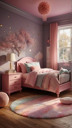 Pink Ceiling Bedroom Kids, Pink Childs Bedroom, Pink Girls Bedroom Paint, Pink And Purple Painted Room, Coquet Room, Pink Purple Girls Bedroom, Kids Purple Room, Pink Bedrooms For Girls Kids, Kids Pink Bedroom