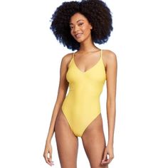 Please Message With Any Questions About Measurements, Material, Etc. New With The Tags Shades For Women, High Leg, One Piece Swimsuit, Womens Swim, Shades, Swimming, V Neck, One Piece, Yellow