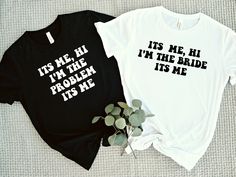 Its me, hi, i'm the problem its me! Celebrate your bachelorette party in swiftie style with these bridal party shirts. These lyric inspired t-shirts are the perfect way to party. Show your Swiftie Brides and Bridesmaids some love with these song lyric t-shirts. S I Z E * Size chart in the photos  M A T E R I A L S * 100% combed and ring-spun cotton (Heather colors contain polyester) * Fabric weight: 4.2 oz/yd² (142 g/m²) * Pre-shrunk fabric * Side-seamed construction * Shoulder-to-shoulder taping * Blank product sourced from Guatemala, Nicaragua, Mexico, Honduras, or the US C A R E  * Wash inside out with similar colors * Tumble dry low or hang to dry S A T I S F A C T I O N * We care about your satisfaction! Because these shirts are custom made to order, I am not able to accept returns, e Tswift Bachelorette Party, Music Themed Bachelorette Party, Taylor Swift Bachelorette Party Shirts, Swiftie Bachelorette, Bachelorette Party Shirts Taylor Swift, Bachelorette Party Theme Taylor Swift, Taylor Swift Tshirt Ideas, Bachelorette Tshirt Ideas