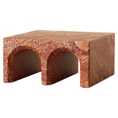 a wooden bench made out of wood with two arches at the top and one end