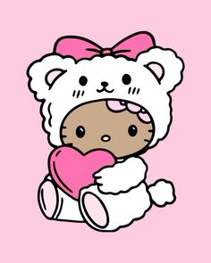 a drawing of a teddy bear with a heart on it's chest and wearing a pink bow