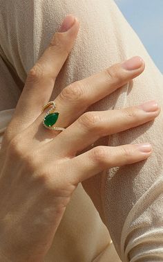 18k Yellow Gold Floating Emerald And Diamond Ring By Katkim | Moda Operandi Rings With Green Stones, Jewel Rings, Etsy Rings, Emerald Ring Design, Floating Diamond Ring, Dimond Ring, Jewelry Store Displays, Ring My Bell, Ring Inspo