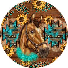 Southwestern Horse- Leopard & Cowprint Metal Wreath Sign 8 Circle Cowboy Crafts, Unique Wreath, Valentines Gift Card, Southwest Design, Round Door, Picture Art, Sublimation Printer, Metal Wreath, 3rd Party