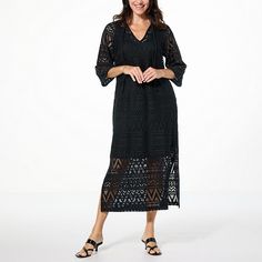 Colleen Lopez Crochet Maxi Dress with Cami Slip  Whether on vacation, at the beach or poolside, this crochet maxi dress has you covered. The chevron detail adds fashionable appeal, while the matching cami slip creates versatility. Long Crochet Dress For Beach Season Cover-up, Maxi Length Beachwear Cover-up For Brunch, Beachwear Long Crochet Dress For Vacation, Long Beachwear Crochet Dress For Vacation, V-neck Crochet Dress For Beach, V-neck Crochet Dress For Beach Vacation, Summer Beachwear Crochet Dress For Brunch, Long Crochet Beachwear Dress For Vacation, V-neck Crochet Dress For The Beach