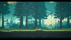 an animated forest scene with trees and grass