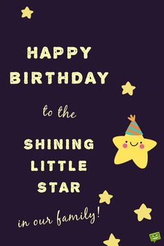 happy birthday to the shining little star in our family greeting card with stars on purple background