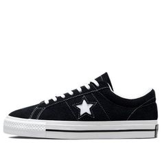 Known for decades as part of the Converse family, the One Star Low 'Black White' sneaker provides a classic style with modern performance features. Originally releasing in 1974, this timeless design is now proudly reincarnated with improved comfort, versatility, and durability. Its low profile and rubber-backed suede upper give maximum flexibility without compromising protection or sturdiness. While looking stylish on city streets, this sneaker also delivers remarkable boardfeel and impact support—making it perfect for skateboarding. With enhanced CONS traction rubber outsole and premium molded CX sockliner, power through new terrain with confidence and grace in these iconic shoes. (SNKR/Retro/Skate/Unisex/Low Top) Converse Mid-top Sneakers With Logo Patch, Classic Custom Sneakers With Speckled Midsole For Streetwear, Converse Sneakers With Vulcanized Sole For Skateboarding, Converse Skate Shoes With Boost Midsole For Streetwear, Classic Converse Canvas Shoes For Streetwear, Converse Skate Shoes With Gum Sole For Streetwear, Converse Sneakers With Rubber Sole For Skateboarding, Classic Skate Shoes With Logo Patch, Converse One Star Black