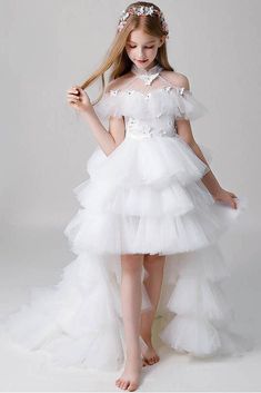 Gaun Tulle, Classy Evening Gowns, Best Formal Dresses, White Flower Girl Dress, Girls Birthday Party Dress, Girls Ball Gown, Wedding Dresses For Kids, Cute Dresses For Party