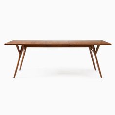 a wooden table with two legs and a rectangular top, against a white background the table is made out of wood