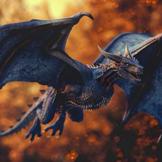 a dragon flying through the air with its wings spread