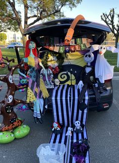 the trunk of a car decorated with halloween decorations