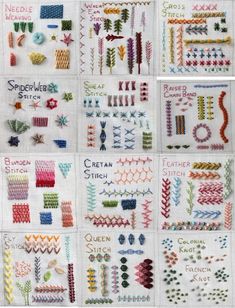 cross stitch samples with different colors and designs for each individual item in the pattern