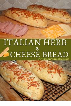 italian herb cheese bread on a cooling rack with text overlay that reads italian herb cheese bread