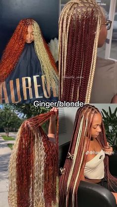 Brown And Black Bohemian Braids, Three Color Braids Black Women, Knotless Braids Fall Colors Ideas, Goddess Braids Color Ideas, 350 613 Knotless Braids, Ginger Blonde Box Braids, Braids Color Combo Ideas, Skunk Patch Braids, Blonde And Copper Braids