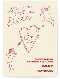 a wedding card with the words save the date and an image of a cupid angel