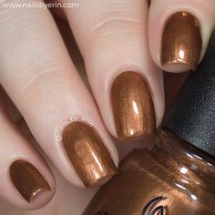 China Glaze Body & Sol Summer 2019 Collection | Swatch of "Copper-Tunist" by @nails_by_erin Aka Nails, Bronze Nail Polish, Copper Nails Designs, Copper Nail, Nail 2024, Gel Polish Designs, Pearl Nail Art, Bronze Nails, Pearl Nail