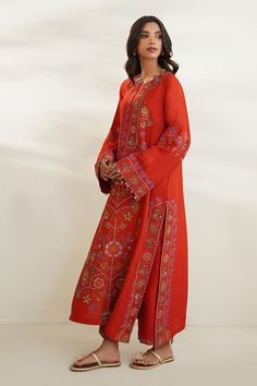 Iva Embroidered Anarkali Palazzo Set With Long Sleeves, Eid Maxi Length Palazzo Set With Printed Motifs, Eid Palazzo Set With Printed Motifs Maxi Length, Eid Festival Maxi Length Printed Palazzo Set, Eid Festival Printed Motifs Maxi Palazzo Set, Anarkali Style Long Sleeve Printed Kaftan, Anarkali Long Sleeve Kaftan With Printed Motifs, Traditional Floor-length Pant Set For Eid, Eid Festival Long Sleeve Embroidered Palazzo Set