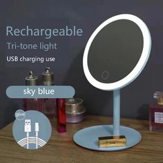 43866832961593 Rotating Mirror, Travel Makeup Mirror, Beauty Mirror, Mirror With Led Lights, Makeup Mirror With Lights, Dimmable Led Lights, Vanity Desk, Fill Light, Home Tools