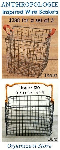 an advertisement for the anthropologie inspired wire baskets, which are under $ 8