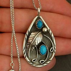 Tibetan Silver Plated Blue Turquoise Chain Crystal Pendant Necklace Lab-Created Leaf Necklace Silver, Feather Pendant Necklace, Blue Stones, Boho Pendant, Pierced Jewelry, Feather Pendant, Feather Necklaces, Turquoise Stones, Stone Pendant Necklace