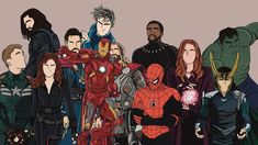 a group of avengers characters standing next to each other