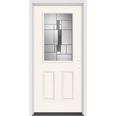 a white door with glass panels on the side