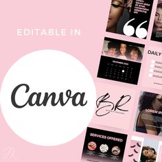 a pink background with the words canva and photoshopped images in black on it