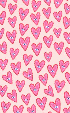 pink hearts with blue eyes on a white background