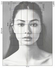 a woman's face is shown with lines drawn across it to show the height of her head