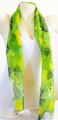 Silk scarf Handmade unique silk accessories gift idea | Etsy Handmade Silk Scarf For Summer, Green Scarf As Spring Gift, Handmade Silk Scarves For Summer, Elegant Handmade Summer Scarves, Green Scarf For Spring Gift, Elegant Yellow Scarves As Gift, Elegant Yellow Scarf As Gift, Green Scarves For Spring Gift, Elegant Yellow Scarves For Gifts