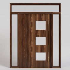 an open wooden door with glass panels