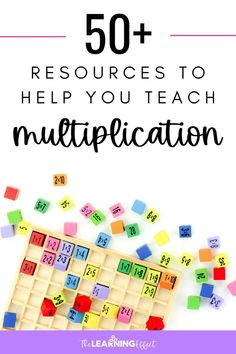 the words, 50 resources to help you teach multiplication on a white background