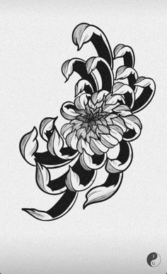 a black and white drawing of a flower