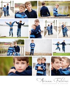 a collage of photos with two boys in blue and one boy in black shirt