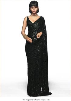 Shop Bollywood Sabyasachi Inspired black georgette sequin saree online at kollybollyethnics from India with free worldwide shipping. Sequin Blouse Saree, Black Sequence Blouse, Black Sequin Saree, Glitter Saree, Sequin Saree Blouse, Shimmer Saree, Sabyasachi Saree, Sequins Saree, Saree For Wedding Function