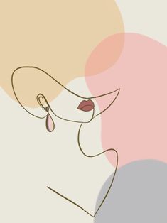 a drawing of a woman's face with pink and yellow circles in the background