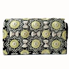 Luxury black velvet evening clutch bag embroidered with geometric pattern of eight sided silver stars and chartreuse green flowers embellished with genuine quartz and garnet gemstones Art Deco Star, Velvet Art, Velvet Handbag, Intricate Art, Fabric Cord, Hand Strap, Star Pattern, Precious Gemstones, Star Patterns