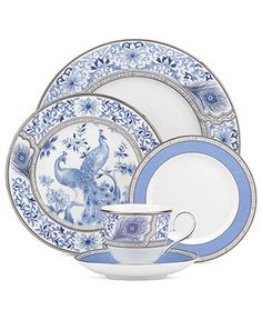 a blue and white china dinner set