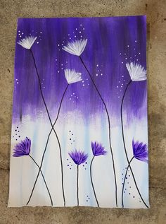 an acrylic painting of purple and white flowers