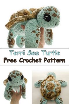 there is a crocheted turtle that has been made into a stuffed animal with the words, terri sea turtle free crochet pattern