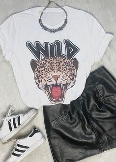 This timeless tee is such a perfect choice for any day! Featuring a fun Wild Leopard design on a white tee! This tee is such a cute casual look for casual days! The material is lightweight and soft - it's so comfortable to wear! Just pair with your favorite jeans and sunnies! It's also great for layering with a cozy sweater, a light jacket in Spring, or denim shorts and sandals in Summer! •Cotton & Polyester Blend •Materials may have natural variations •Colors may vary from different viewing Wild Leopard, Leopard Design, Oversize Sleeves, Statement Tshirt, Statement Tees, Vintage Tee, Cozy Sweater, White Tee, Summer Cotton